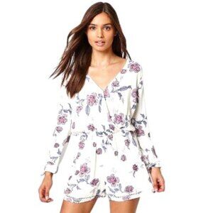 Kendall & Kylie Long Sleeve Floral Romper Lavender, Cream Soft Sz M #04
